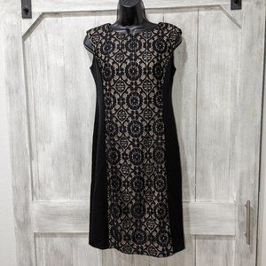 LONDON STYLE Collection Black and Cream Lace Front Dress Size 4